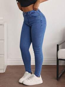 Women's Skinny Jeans With A Figure-Enhancing Design - 中藍 - 查看 4