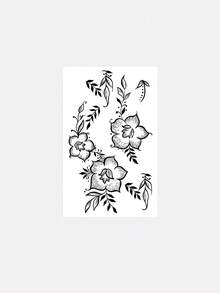 1pc Washable Black Henna Floral Vine Tattoo Sticker, Waterproof Long-Lasting Hand Back Realistic Temporary Tattoo Decal, Lasts 2-3 Days - 黑色 - 查看 2