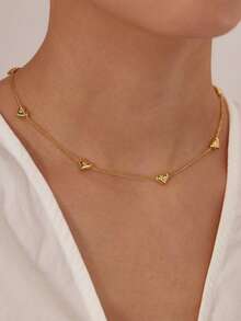 RAYQUEEN 1pc New Stainless Steel Heart-Shaped Rhinestone Pendant Necklace, Versatile Jewelry For Women, Suitable For Daily Wear And Holiday Gifts - Yellow Gold - View 2