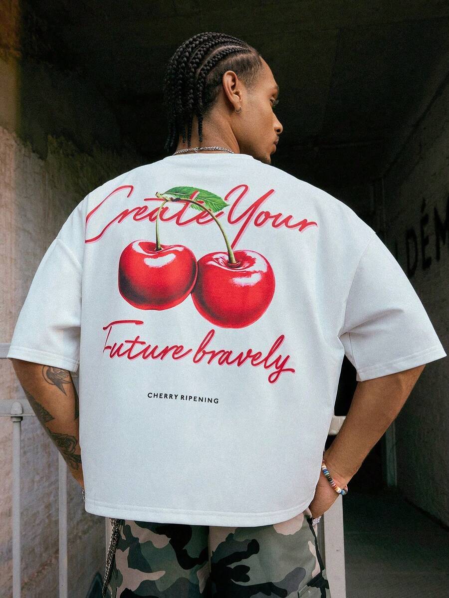 Men's Casual Newspaper Print T-Shirt, Summer - 軍綠色 - 查看 1