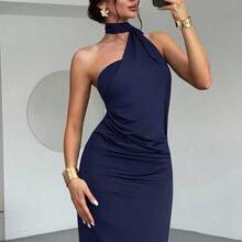Vestido suelto con mangas acampanadas asimétricas de color marrón moca para mujer, vestido largo de moda, ropa de primavera/verano, adecuado para ir al trabajo, elegante, sexy - Negro1 - Ver 6