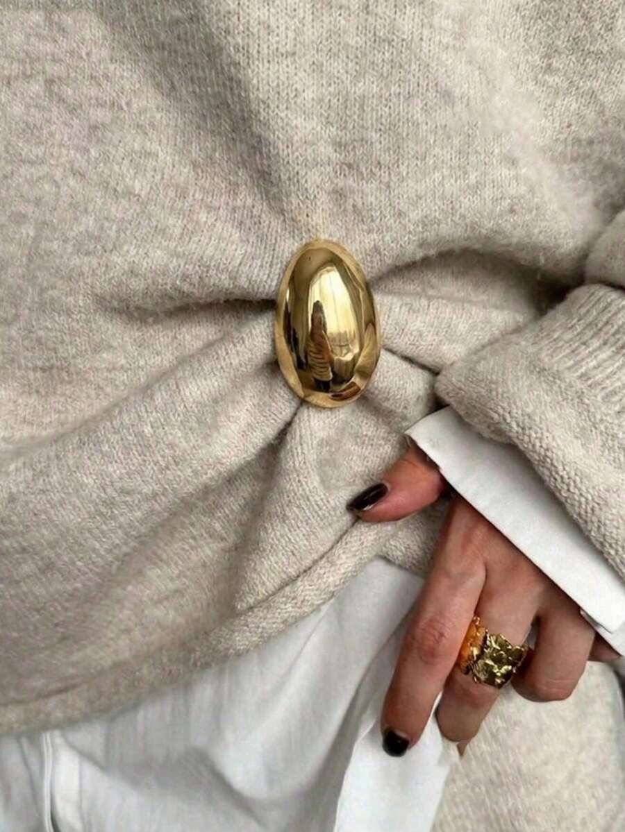 1pc Women's Minimalist Metallic Luster Brooch, Suitable For Waist Decoration On Dresses And Coats, Fashionable High-End Accessory - Gold - View 1