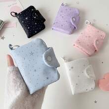 1pc Fabric Silver Star Coin Purse, Women's Wallet, Wristlet Wallet, Card Holder, Wallet Keychain, Snap Closure Pendant Storage Bag, Student Bus Card Mini Pouch, Travel Essential, School Essential, College Essential, Bag Charm, Mini Wallet Essential, Desk Accessory, School Supplies - Multicolor - View 4