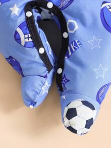 3pcs/Set Sports Style Football English Print Newborn Baby Romper - Blue - View 3