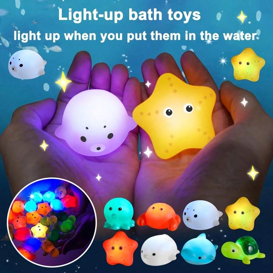 1/3/5/7 piezas Juego de animales marinos de colores con purpurina sin agujeros, juguetes flotantes brillantes para bañera, juego de baño, piscina y fiesta, excelente regalo - Multicolor - Ver 1