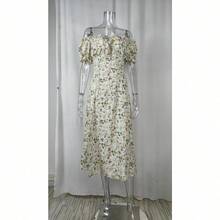 Women's Elegant New Spring Floral Print Maxi Dress With High Slit And Ruffled Edges - 杏色 - 查看 4