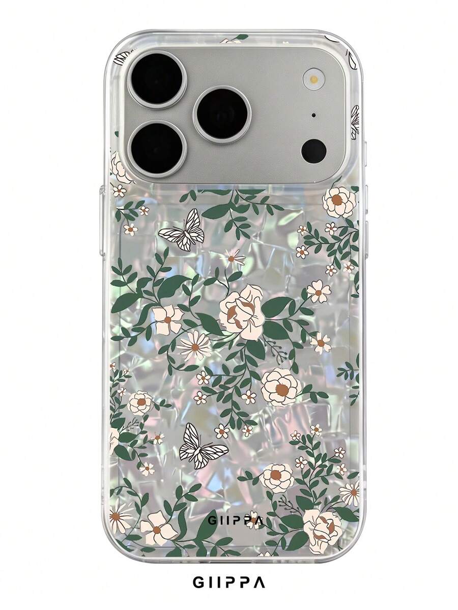 GIIPPA 1件貝殼圖案底色搭配卡其色花朵與蝴蝶設計,Phone 17 Pro Max 手機殼,相容於 Phone 16 Pro Max、15 Pro Max、14 Pro Max,韓系高端時尚趣味手機殼,相容於 11/12/13/14/15/16 Pro Max Plus,優雅設計適合男女,聖誕節、情人節、復活節、婚禮季與生日送女友的完美禮物! - 彩色 - 查看 1