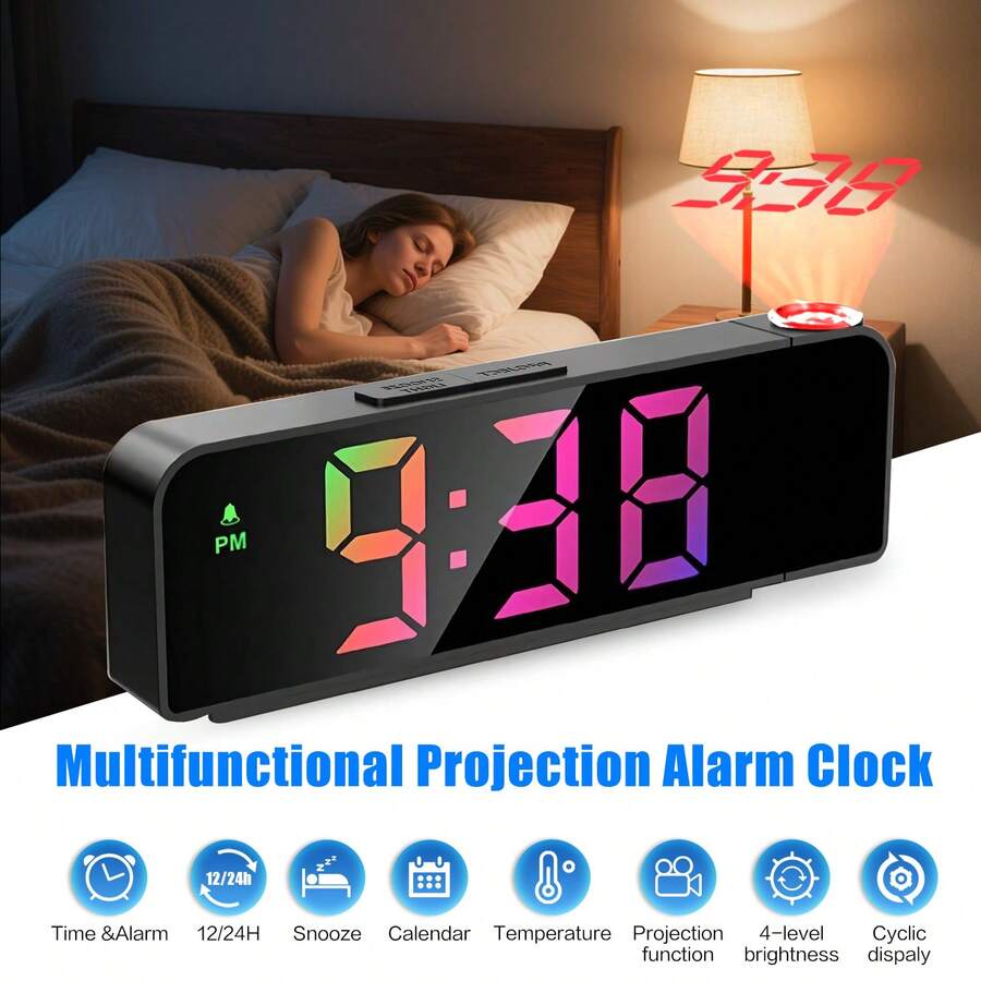 Projection Alarm Clock For Ceiling, 7.7 Inch Large LED Digital Display, Snooze Night Mode, USB Charging Portable Clock For Bedroom Living Room Office Travel - Projector Alarm Clock - View 1