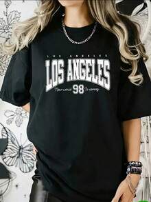 Playera Casual Oversize Mujer con Diseño "Los Angeles 98" - Estilo Streetwear Americano DGU0 - Negro - Ver 3