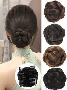 Synthetic Bun, Claw Clip, Braided, Twisted Dough Braid, Synthetic Hair Extensions, Daily Wear - Multicolor - View 3