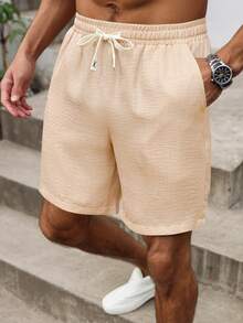 Pantalones cortos casuales de lino para hombres, minimalistas y versátiles - Caqui - Ver 1