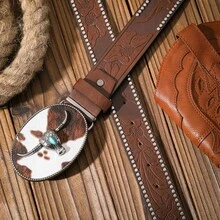 Un cinturón casual y retro, un accesorio de cintura para ropa de estilo occidental, hebilla de metal, cinturón de PU, adecuado tanto para hombres como para mujeres. KU8P - plata gris - View 4