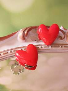 1pc/2pcs Elegant Heart-Shaped Button Decor, Shirt Button Cover Clip-On Decorative Buttons, Fashion Crystal Cufflinks Suitable For Tuxedo And Wedding Dress Decoration - Red - View 3