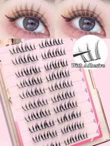 Waloshow 60-120pcs C-Curl Self-Adhesive Cluster Eyelash Set, 11-13mm Length, DIY Eyelash Extensions, Lightweight & Seamless Fit, Glue-Free Eyelash Extensions - C - View 3