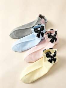 6 Pairs Women's Short Socks, Spring/Summer Bowknot Ankle Socks, Fashionable & Minimalist, Soft & Comfortable Fabric, Skin-Friendly & Non-Irritating, Breathable & Non-Stuffy, Smooth Seams At Toe & Heel, No Loose Threads, Firm Ribbed Cuff, Durable, Suitable For Various Occasions - Multicolor - View 6