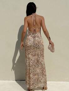 WaveBikini Official Fashion Snake Print Spaghetti Strap 3-Piece Swimsuit Set, Includes Slit Sheer Long Cover-Up - Multicolor - View 2