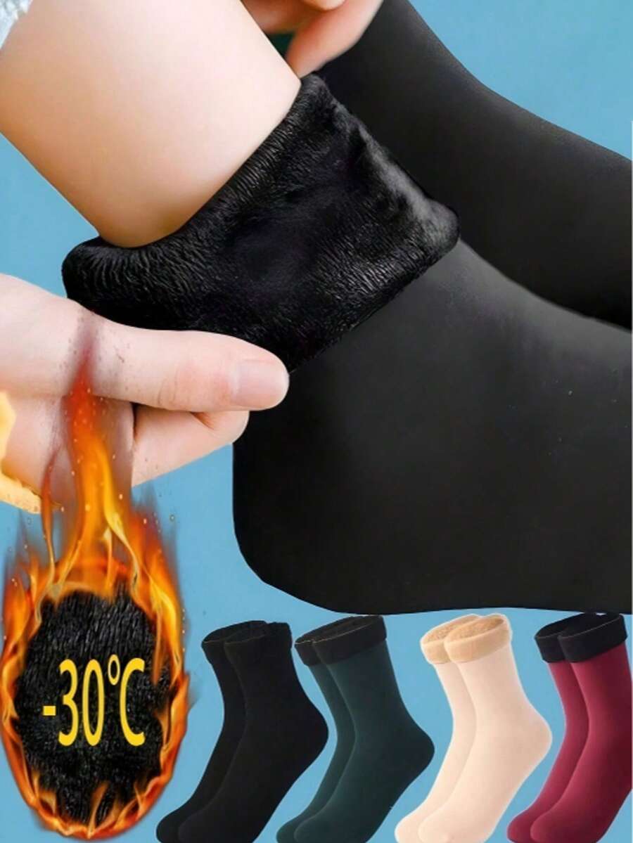 Winter Warm Women's Thickened Wool Cashmere Snow Socks Seamless Velvet Boot Floor Sleep Socks 1pair-5pairs - Multicolor - View 1