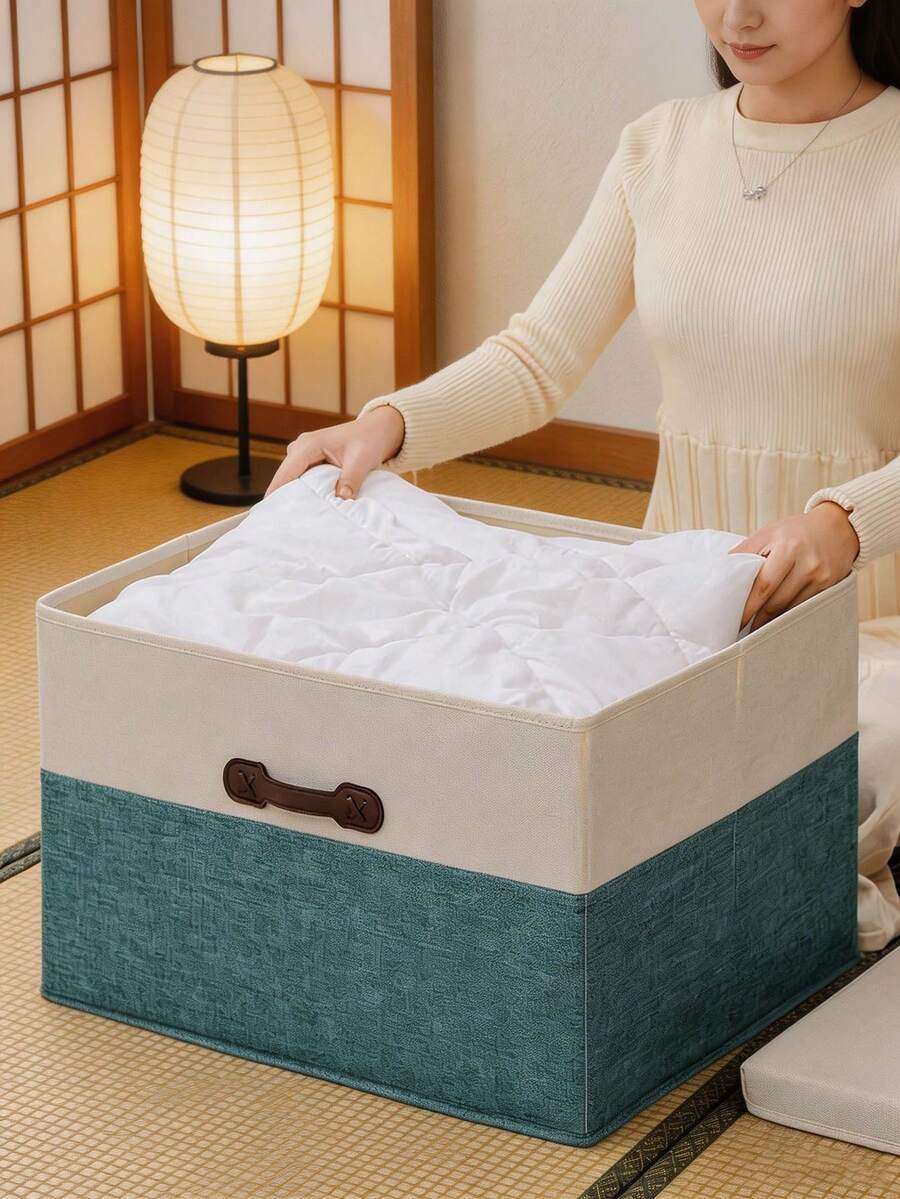1個粉色日式棉麻收納盒，可折疊衣櫥收納盒，抽屜式蓋子整理盒，衣物與玩具收納盒