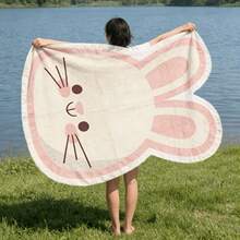 1pc Cute Rabbit Beach Towel, Soft Microfiber Absorbent Quick-Dry Beach Blanket, Sun Protection And Sand-Proof, Suitable For Use In Pool, Bathroom, Travel And Camping - Multicolor - View 5