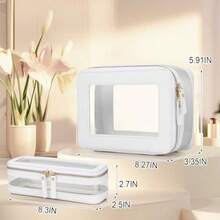 Pinkmik - Estuche para brochas de maquillaje transparente para viajes bolsa de cosméticos y artículos de cambiador bolsa de maquillaje delgada con cierre organizador de cartera pequeño esencial - Blanco - Ver 5