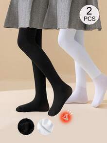2条装女童/儿童/幼儿纯色打底裤/紧身裤，白色、黑色，踩脚裤，保暖内衬，百搭踩脚裤，光滑柔软，亲肤舒适，适合上学、公主风、可爱款式，春、秋、冬日常穿着 - 彩色 - 查看 10