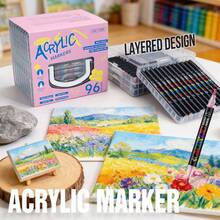 Dual Tip Acrylic Marker Set 12/24/36/48/60/72/84/96 Colors Optional 1-5mm Soft Tip + 3mm Medium Tip Dual Use Large Capacity Automatic Ink Control Water-Based Waterproof Quick-Drying Suitable For Multiple Materials (Ceramic / Metal / Plastic / Stone / Canvas) Art Painting / DIY Crafts / Graffiti Specialized Professional Art Student Essential Marker Set - Sets - View 5