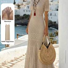 xuehuamaoyi02  Vestido de punto para mujer de estilo europeo y americano, de primavera/verano 2026, con cintura ajustada, casual, de vacaciones, para uso diario, - Negro01 - Ver 2