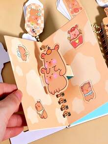 1 pieza Cuaderno de espiral con líquido de arena movediza y diseño de capibara, cuaderno atractivo para estudiantes de primaria, estilo aleatorio, regalo de regreso a clases - Multicolor - Ver 5