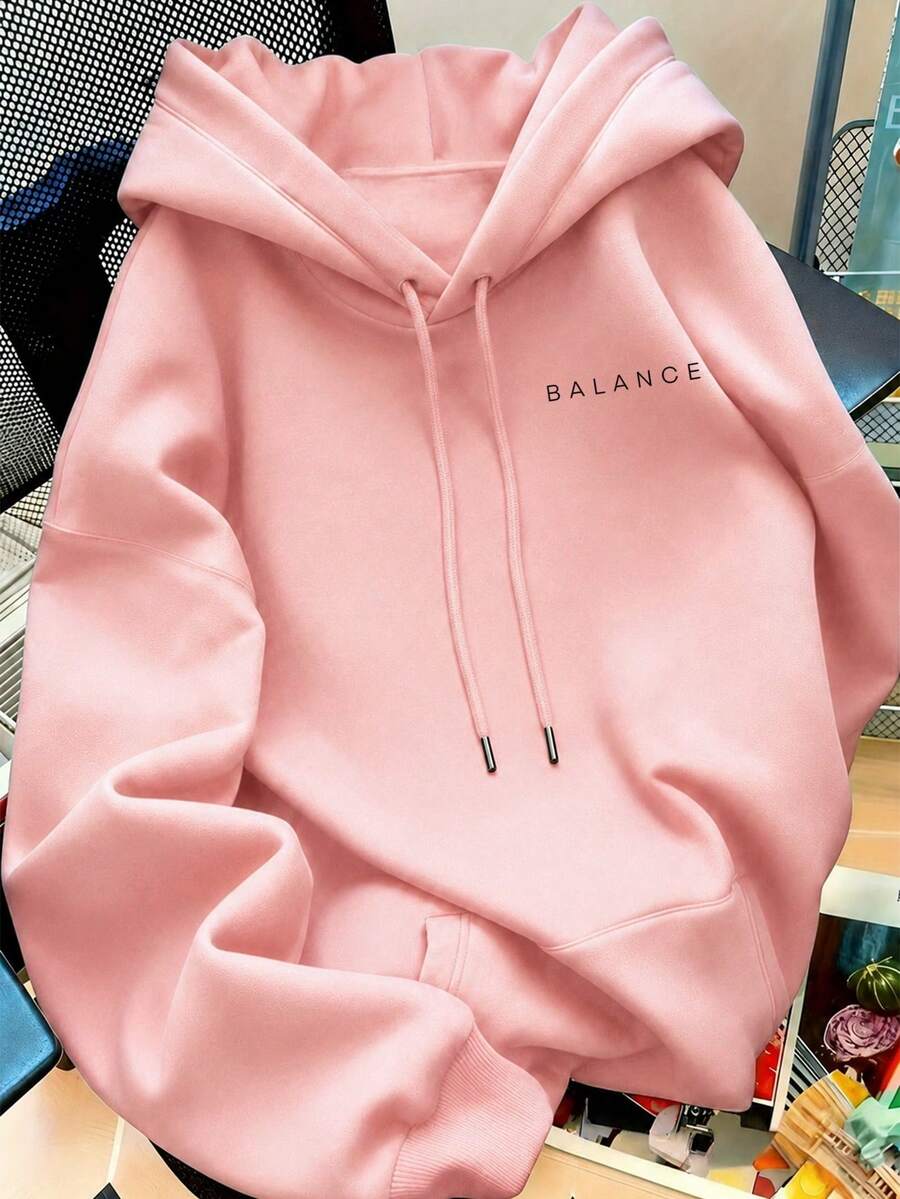 Balance Brain And Heart Print Plus Size Women's Drop Shoulder Sweatshirt, Long Sleeve Sweatshirt Pink Casual - Pink - View 1