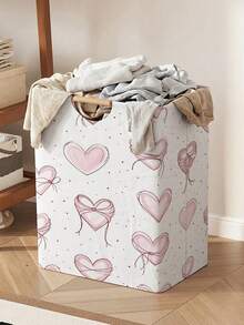 Large Capacity Foldable Laundry Basket With Bow Print, Wooden Handle, Multipurpose For Bathroom, Nursery, Dirty Clothes, Toys & Household Storage - Multicolor - View 18