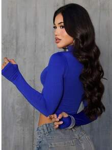 Women's Cropped High Neck Blouse Brazil World Cup Fan - Blue - View 2