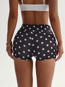 Sport Studio Polka Dot Print Tie-Waist Biker Shorts Workout Shorts Loungewear Active Shorts Sports - Black - View 4