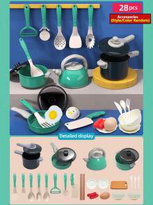 Children's Small Kitchen Toy Set Green Boys Girls Role Play Cooking Cooking Utensils Baby Simulation Cutting Fruit Vegetables Kitchenware - Green - View 7