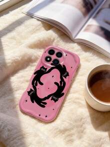 1pc Cream Dopamine Wave Ruffle Soft TPU Texture Creative Personalized Star & Cat Pattern Phone Case Compatible With Galaxy S21 S22 S23 S24 S25 S26/Honor/ And Other Models - White - View 1