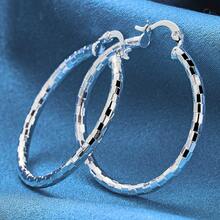 1 Đôi bông tai vòng tròn thời trang mạ bạc 925 Sterling 40MM thiết kế sequin hình vuông cho nữ, trang sức đa năng cho đám cưới, tiệc tùng, quà tặng, dạo phố - Bạc - Xem 2