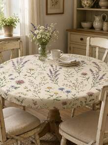 Bohemian Lavender Daisy Printed Elastic Circular Tablecloth, High Elasticity, Stain Resistant, Suitable For Restaurants, Cafes, Weddings, Birthday Parties, Outdoors, Terraces, Seasonal Decoration, Home Decoration, Suitable For Various Occasions - Multicolor - View 4