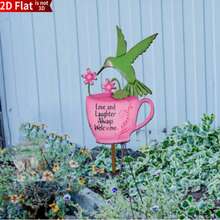2D Flat Acrylic Plug-In Rust-Colored Hummingbird Design, Rust-Resistant And Durable, Garden Fence Outdoor Decorative Plug-In - F - View 3