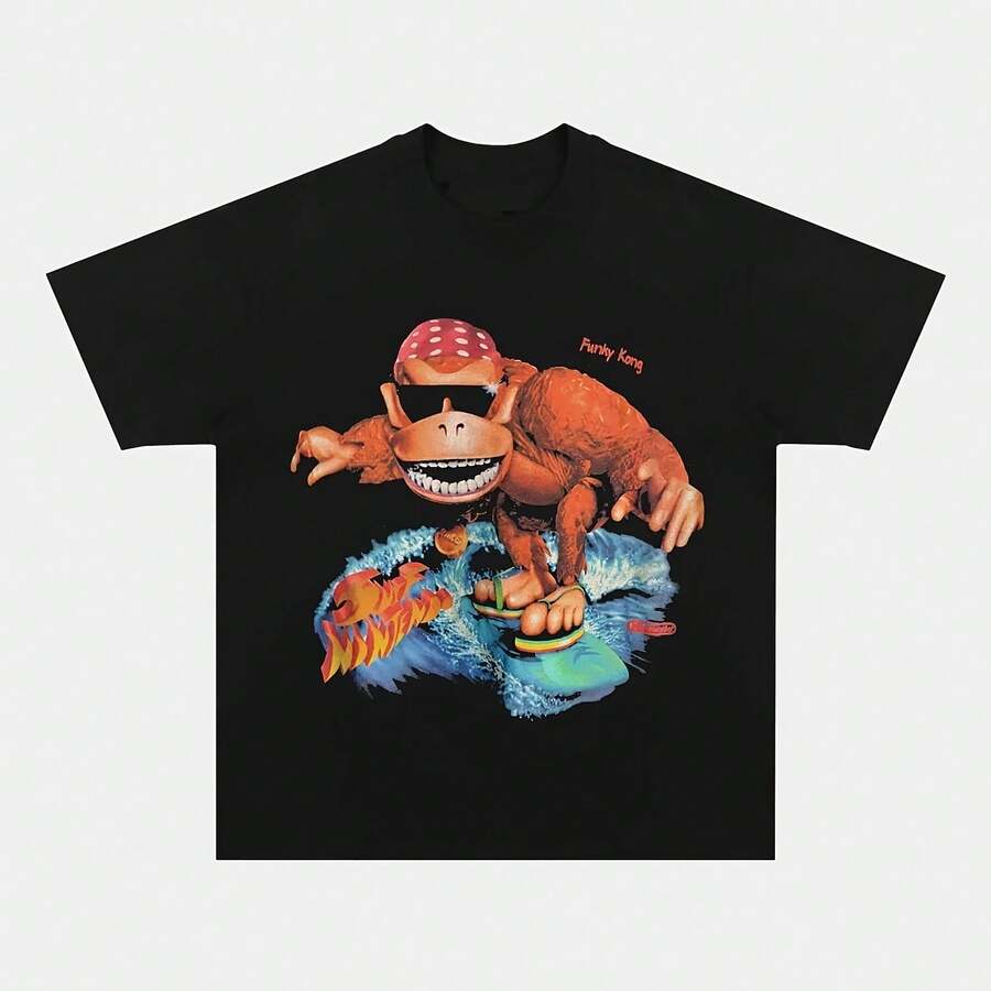 Camiseta unisex de algodón 100% con gráficos del juego Funky Kong, nueva camiseta de manga corta con cuello redondo para hombre y mujer, camiseta de moda hip-hop, regalos para fanáticos - Multicolor - Ver 1