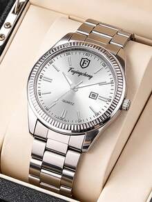 FUYINGCHENG Nouvelle montre-bracelet pour homme d'affaires avec calendrier, en matériau composite, cadran extra large. Montre de luxe pour couple, convient pour le port quotidien, les occasions haut de gamme, la Saint-Valentin, la Fête des Pères - Argent - Voir 6