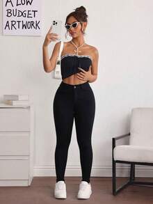 Women's Skinny Jeans With A Figure-Enhancing Design - 黑色 - 查看 6