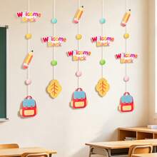 WELCOME BACK Back To School Season Party Decoration Backdrop Wall Hanging Holiday Backpack Pencil School Bus Pom Pom Ornament - Multicolor - View 4