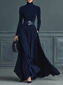 REFRESH YOUR WARDROBE NOW! Women's Autumn-Winter Dress, Long Sleeve, High Neck, Fitted Waist, Solid Color, Full Skirt, Sharp Effect, Elegant, Best Seller, Date - 白色 - 查看 5