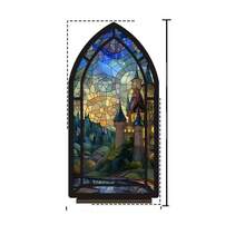 Christian Gothic Vintage 2D Acrylic Tabletop Ornament,Pointed Cathedral Arch Frame,Faux Stained Glass Golden Cross Purple Floral Sky Art Desk Decor,Bookshelf Display Gift For Catholic Believers & Faith Home Decor Lovers - 1PC - View 17