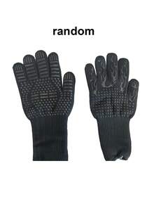 1pc 932°F Heat Resistant Gloves, Cut-Resistant Non-Slip Silicone Oven Mitts, Kitchen Cooking Gloves For Baking, Grilling, Outdoor Picnic Cooking Accessories - Black Gloves - View 6