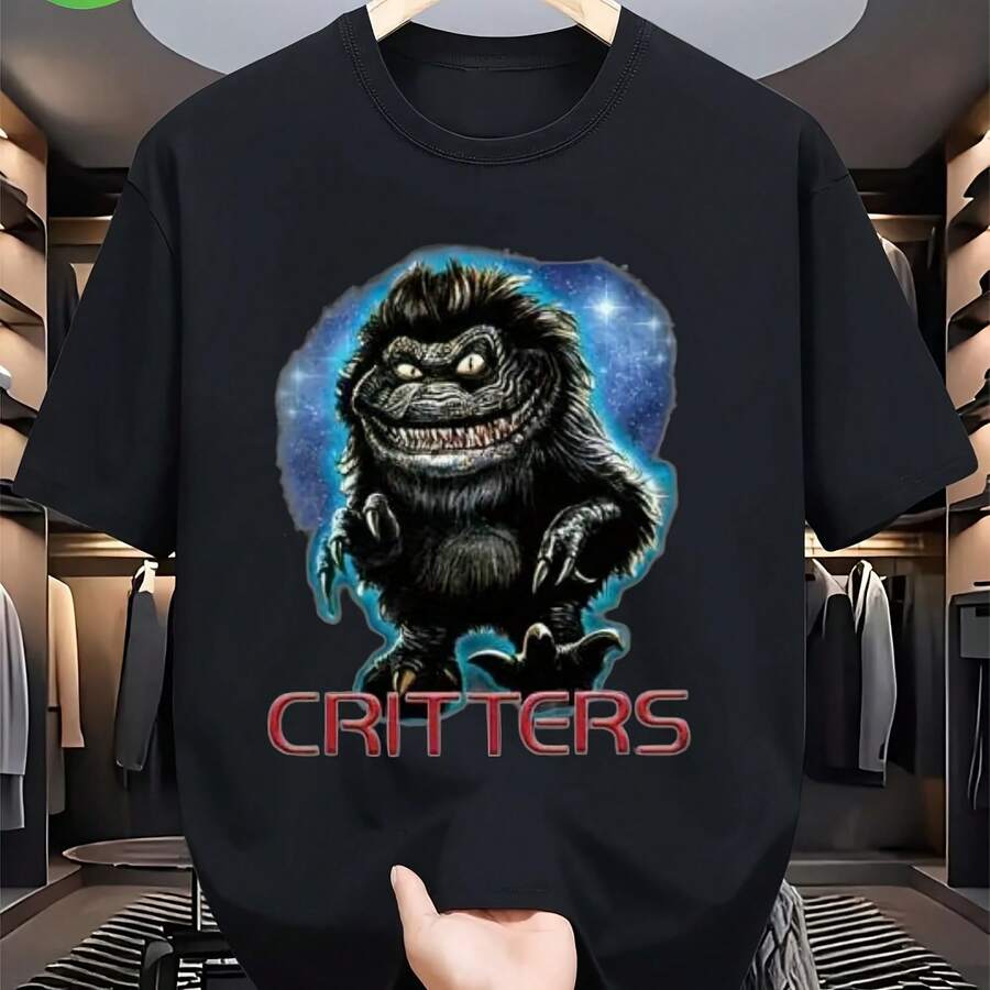 Camiseta con estampado temático de películas de terror de los años 2000, 100% algodón, corte ajustado, camiseta de manga corta con cuello redondo para mujer - Multicolor - Ver 1