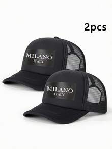 1個/2個印字母MILANO海綿網格帽，米蘭義大利圖案印花中性海綿棒球帽，可調節戶外網格遮陽帽，輕量透氣，適合日常通勤 - 彩色 - 查看 11
