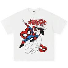 Disney 2026 New Spider Man (Spider-Man) Vintage Marvel Print Water-Washed Pure Cotton Comfortable Men's T-Shirt - Summer Fashion Style - 1 - 查看 1