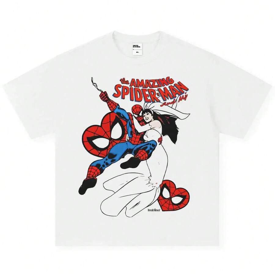 Disney 2026 New Spider Man (Spider-Man) Vintage Marvel Print Water-Washed Pure Cotton Comfortable Men's T-Shirt - Summer Fashion Style - 1 - 查看 1