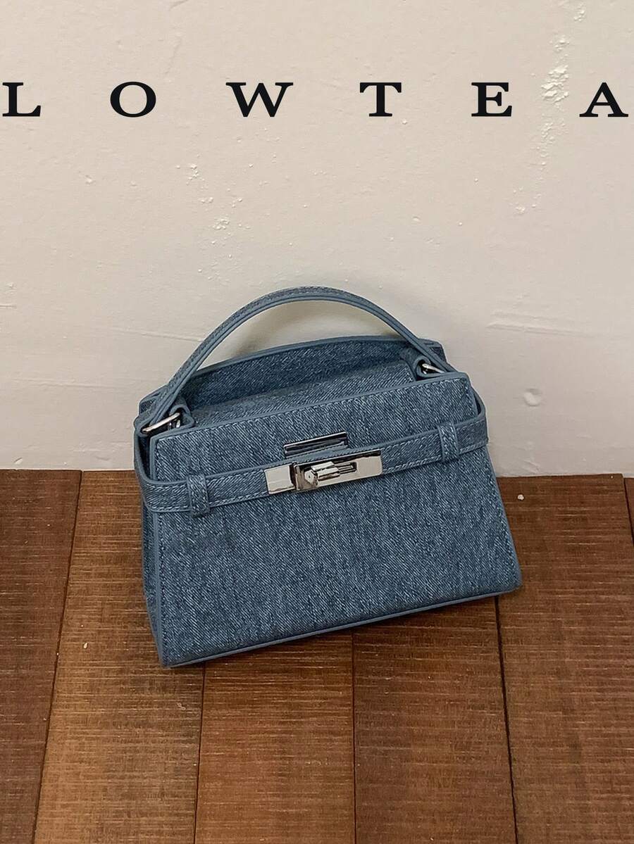 low tea New Summer Fashion Women's Handbag, Stylish Adjustable Shoulder Strap Decoration, Minimalist Solid Color High-End Metal Decor Commuter Shoulder Bag
