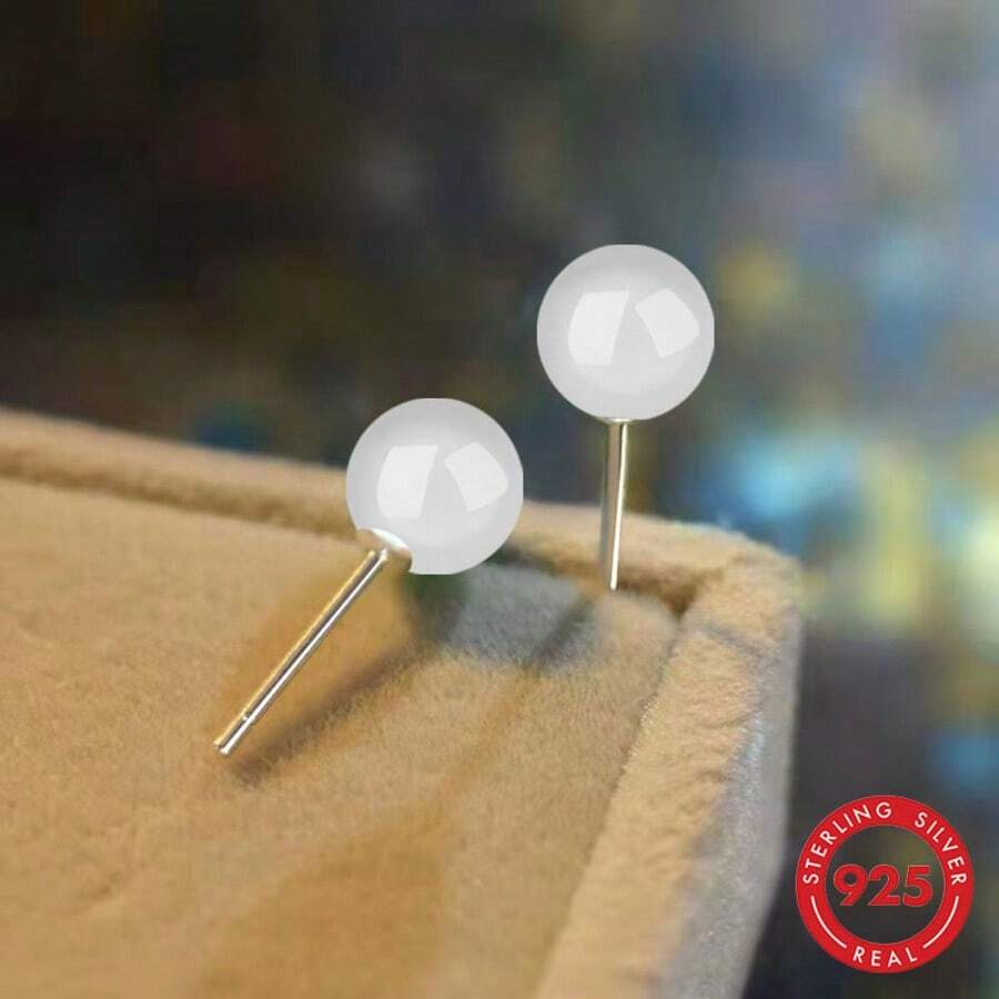 1對極簡純銀白色寶石耳釘女款，天然寶石飾品，小巧優雅日常佩戴，925純銀低敏，女友與閨蜜生日禮物，法式迷你耳環，適合夏季通勤約會度假